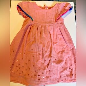 Billieblush Pink Cotton Dress with Multicolor Trim